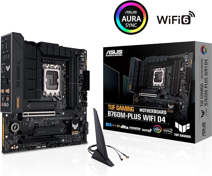 ASUS TUF GAMING B760M-PLUS WIFI D4 Intel(13th and 12th Gen)LGA 1700 mATX motherboard,PCIe 5.0,2xPCIe 4.0 M.2 slots,DDR4,WiFi 6,2.5Gb LAN,USB 3.2 Gen 2x2 Type-C,front USB 3.2 Type-C,Thunderbolt (USB4®) ASUS TUF GAMING B760M-PLUS WIFI D4 Intel(13th and 12th Gen)LGA 1700 mATX motherboard,PCIe 5.0,2xPCIe 4.0 M.2 slots,DDR4,WiFi 6,2.5Gb LAN,USB 3.2 Gen 2x2 Type-C,front USB 3.2 Type-C,Thunderbolt (USB4®)